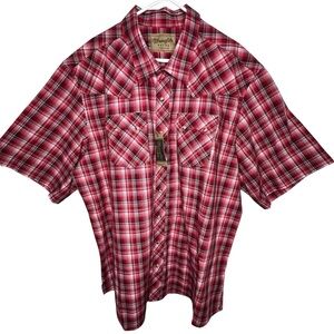 WRANGLER Retro Modern Fit Red Plaid Short Sleeve Shirt Men's Plus Sz 3XTall